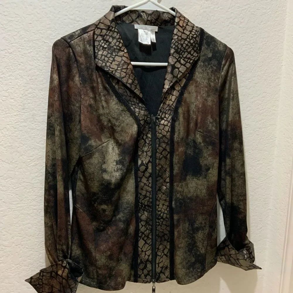 Alberto Makali Zipper Front animal print Long Sleeve Shirt Medium